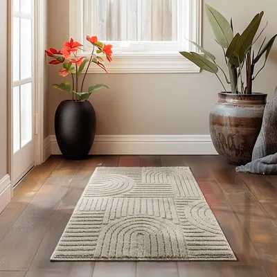 Produktbild von Homebyhome Hochflor Teppich Wohnzimmer Skandinavische Boho Design 3D Optik Teppich Shaggy Flauschig Weich, Grösse: 60x110 cm