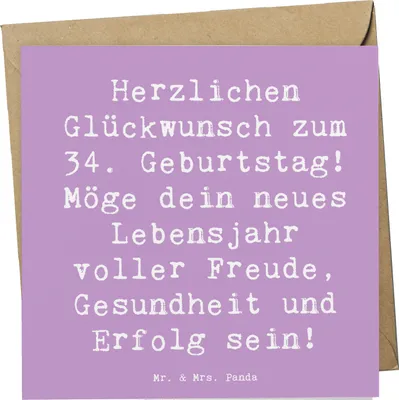 Produktbild von Mr. & Mrs. Panda Glückwunschkarte Spruch 34. Geburtstag - Lavendeltraum - Geschenk, Herzlichen Glückwunsch, Sprüche, Klappkarte, Grußkarte, Geburtstagskind, Dekoration