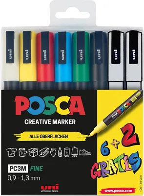 Productafbeelding van POSCA Acrylmarkerset PC-3M etui met 8 standaard- en speciale - Kleuren