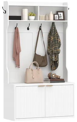Imagen del producto de Perchero Zapatero 4 en 1 Perchero Moderno con Estante Abierto para Pasillo Entrada Dormitorio 100x38x172 cm Blanco