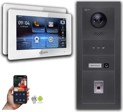 Image de Goliath Sonnette vidéo 2 fils avec caméra Fingerprint anthracite : Boîtier en saillie : 7 pouces en blanc : 2 moniteurs Nombre : 2 moniteurs Couleur : 7 pouces en blanc Montage : boîtier en saillie