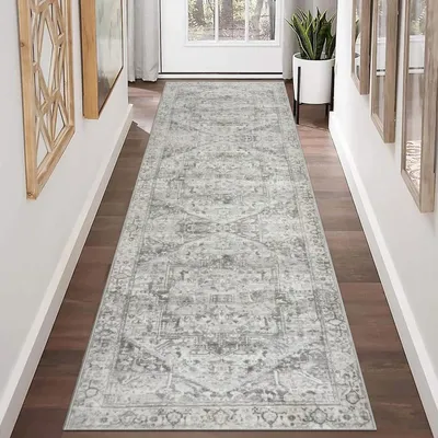 Obrázek produktu pro Omgoods - Koberec Loper 65x240 cm - Šedý/béžový, protiskluzový, vhodný do chodby a kuchyně
