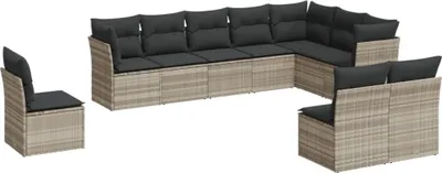 Produktbild von vidaXL 10-tlg. Garten-Sofagarnitur mit Kissen Hellgrau Poly Rattan