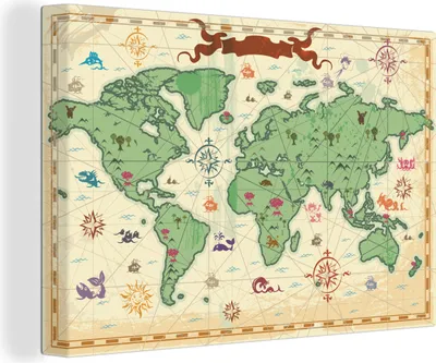 Zdjęcie produktu dla OneMillionCanvasses® - Obraz na płótnie - Fototapeta na płótnie - Mapa świata - Dzieci - Piraci - Vintage - Chłopcy - Dziewczynki - Dzieci -