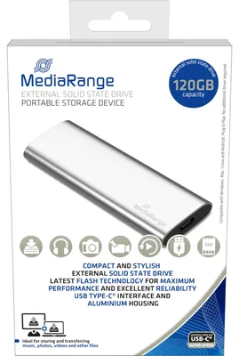 Produktbild von 120 GB, Externe SSD (silber, USB-C 3.2 Gen 2 (10 Gbit/s))