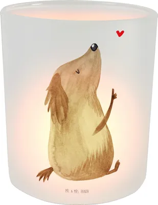 Produktbild von Mr. & Mrs. Panda Kerzenhalter Hund Liebe - Transparent - Geschenk, Glas, Windlicht, stimmungslicht, Sprüche, tisch, Hunde, aus, Herz