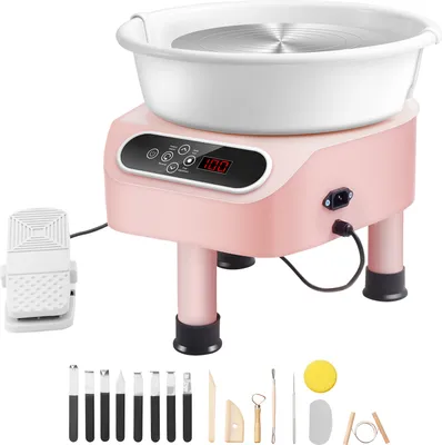 Produktbild von SucceBuy-Töpferscheibe, 10-Zoll-Töpferformmaschine. 350 W elektrische Töpferscheibe mit Fußpedal und LCD-Touchscreen. Direkt angetriebene Keramikscheibe mit 3 Stützbeinen für DIY-Kunsthandwerk, Pink