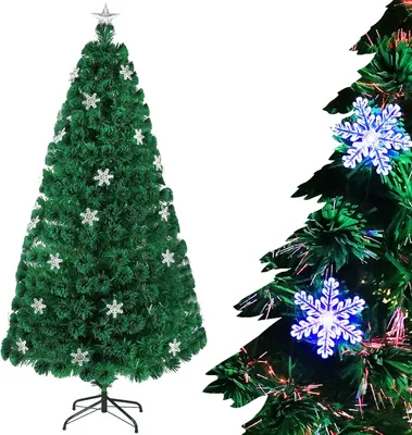 Obrázek produktu pro JOIEYOU Vánoční stromek umělý 240 cm s LED diodami Vánoční stromek zelený PVC dekorace stromek Vánoční dekorace s kovovým stojanem Vánoční stromek pro vnitřní i venkovní použití, barevné jehličí + sněhové vločky