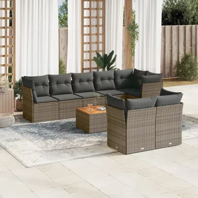 Produktbild von 9-tlg. Garten-Sofagarnitur mit Kissen Grau Poly Rattan 3223736