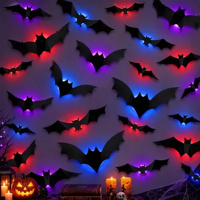 Produktbild von Halloween-Dekoration, 24 LED-Fledermaus-Dekorationen, 3D-Fledermaus-Wandaufkleber, Halloween-Dekoration, LED-Fledermaus-Lichter, Halloween-Fledermäuse zur Fensterdekoration