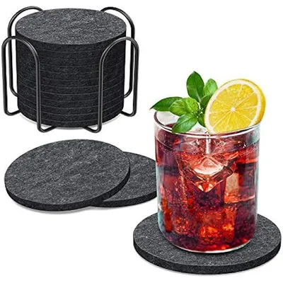 Produktbild von Filzuntersetzer 12er Set, Durchmesser 10 cm, Grau – Runde Glasuntersetzer Für Kaffee Bier Whiskey – Ideal Für Zuhause Büro Bar