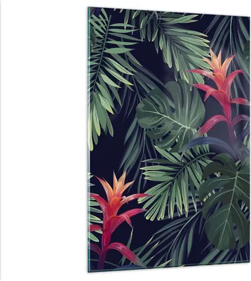 Produktbild von Bilder auf glas - Einteilig - Exotisch Blumen Blätter - 80x120cm - Glasbilder - Wandbilder - Bilder - zum Aufhängen bereit - Wanddekoration aus Glas - Glas Bilder - Wandbild auf Glas - GPA80x120-4308