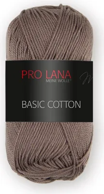 A ball of brown yarn with a black label.