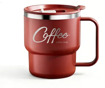 Isolierte Kaffeetasse 350 ml, doppelwandig, Edelstahl, mit Deckel
