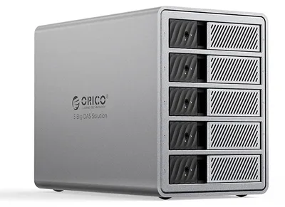 Produktbild von Orico 9858T3 5-fach externes Festplattengehäuse (DAS) ProThunder mit Thunderbolt 3 für 5 x 2,5"/3,5" SATA HDD/SSD – grau