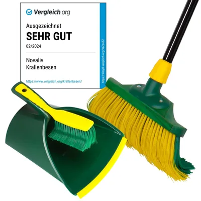 Produktbild von Novaliv Premium Krallenbesen mit Stiel 40cm inkl. Jumbo Kehrgarnitur, Spezialbesen gebogenen Borsten - Ideal als Gartenbesen, Kratzbesen, Kunstrasen Besen, Optimal für Camping, Straßenbesen Kehrbesen