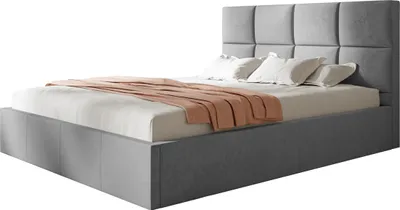 Produktbild von ROMA SLIM Polsterbett Doppelbett 120x200cm mit Lattenrost aus Metall, Stauraumbett mit Kopfteil, Hellgrau ohne Matratze