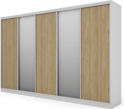 Produktbild von Meblast | Schrank 5D/380; Weiß/Geölte Eiche mit 2 Spiegeln (silberne Beschläge) - Premium-Beschläge | Doppelt, Komfort