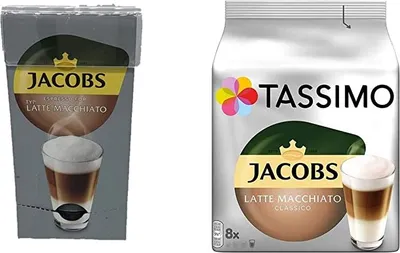 Two packages of Tassimo Jacobs Latte Macchiato Classico coffee pods.