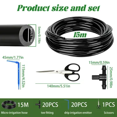 Obrázek produktu pro Závlahový systém pro zahradu, hadice 15 metrů, průměr 3/5 mm, 20 kapacích zálivek