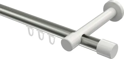 Produktbild von Interdeco Innenlaufstange / Gardinenstange mit Innenlauf Edelstahl-Optik / Weiß, Typ Prestige Santo (Kappe), 20 mm Ø 1-läufig, 260 cm