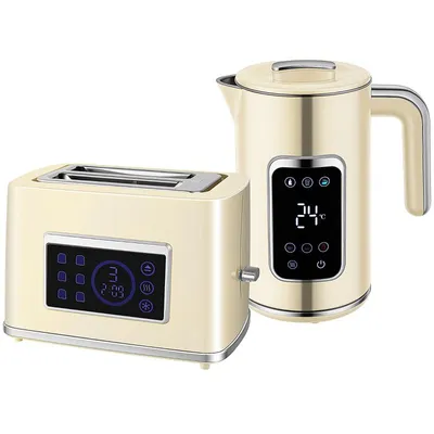 Produktbild von Fortuna Lai Wasserkocher und Toaster-Set mit LED-Touchscreen, 1,7 L, 2 Toasterschlitze, verschiedene Modi und Funktionen, Cremeweiß