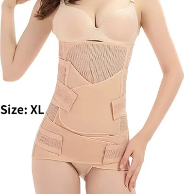 Immagine prodotto di Cintura post-parto 3 in 1 all'albicocca, cintura post-parto altamente elastica per donne dopo il taglio cesareo - Cintura per addome/vita/bacino, XL