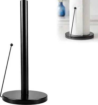 Produktbild von PolkaHome® Küchenpapierhalter Standfuß, schwarz, Metall, für Standardrollen, 32,5 x 15 cm