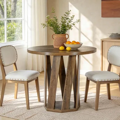 Produktbild von Tribesigns Runder Esstisch für 2-4 Personen, 80 cm, rustikaler Küchentisch Holz im Landhausstil, ideal für Esszimmer, Wohnzimmer, rustikales Braun
