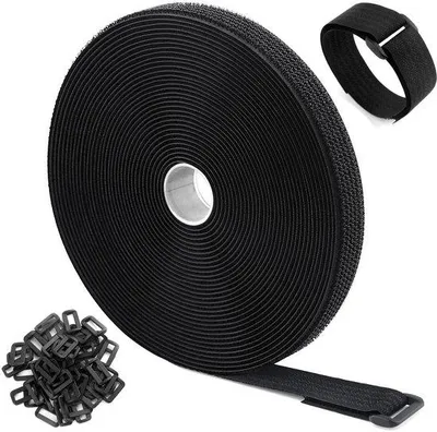 Produktbild von Famanu Klettband 10 m x 2,5 cm - selbstklebend, wiederverwendbar, mit 50 Schnallen