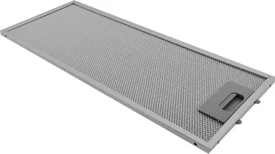 A single metal filter for a kitchen hood, shown from a diagonal angle on a white background.