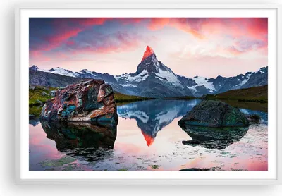 Produktbild von Gerahmtes Poster - Weißer Rahmen - Berge Felsen Wasser - 91,5x61 cm - Wand Bild - Wanddeko - Wandbilder - Kunstposter - Wandposter - Bilderrahmen - Bilder - Kunstdruck - Wandbild - P2WAA91x61-3892