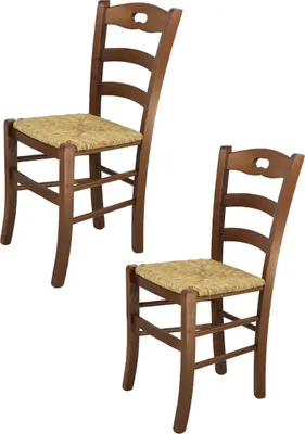 Immagine prodotto di t m c s Tommychairs - Set di 2 sedie SAVOIE per la cucina e la sala da pranzo, struttura robusta in legno di faggio laccato, colore marrone noce e sedile in paglia