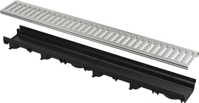 Produktbild von Alcadrain Entwässerungsrinne 60 mm mit Kunststoffrand und Rost C-Profil verzinkt A15