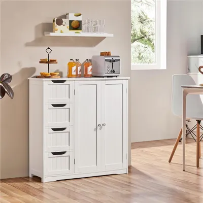 Produktbild von Yaheetech Badezimmerschrank Unterschrank Badkommode mit 4 Schubladen und 2 Türen Badschrank Bodenschrank, Weiß