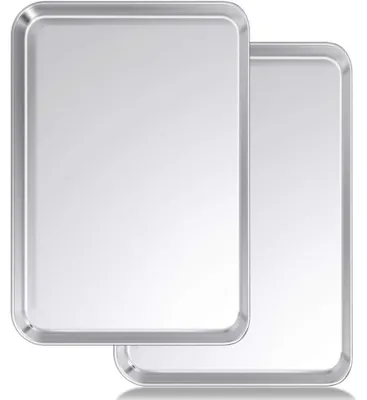 Immagine prodotto di Set di 2 teglie da forno in acciaio inossidabile, dimensioni 50,8 x 35,6 x 2,5 cm, resistenti e facili da pulire