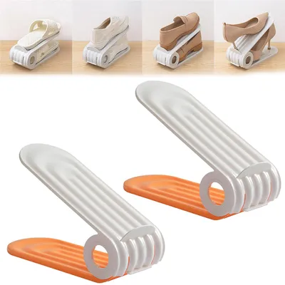 Produktbild von 2er-Pack Schuhregal, verstellbarer doppellagiger Schuhständer, höhenverstellbar, platzsparender,für Sneakers, High Heels, Ballerinas und mehr,Orange