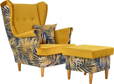 Produktbild von Family Meble Ohrensessel mit Hocker Print Duo Relaxsessel Skandinavisch Bequemer Sessel Loungesessel Fernsehsessel Wohnzimmer Schlafzimmer (POL9/RO10)