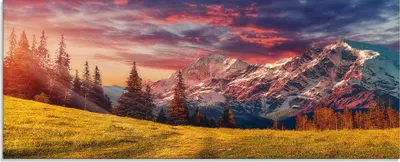 Produktbild von ARTland Glasbild Alpines Hochland Größe: 125x50 cm