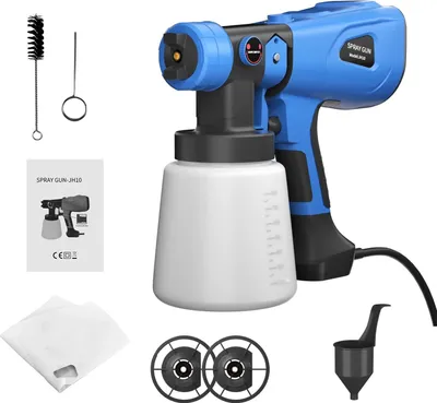 Zdjęcie produktu dla Pistolet lakierniczy – elektryczny pistolet lakierniczy HVLP – 5000 W – zbiornik 1000 ml – wydajność 800 ml/min – 3 dysze 1,5/2,5/3,0 mm – niebieski