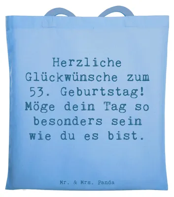 Produktbild von Mr. & Mrs. Panda Tote Bag Spruch 53. Geburtstag - Sky Blue - Geschenk, unvergesslicher Tag, Shopping Tasche, Herzliche Glückwünsche zum, Geburtstagsgeschenk, Laptoptasche