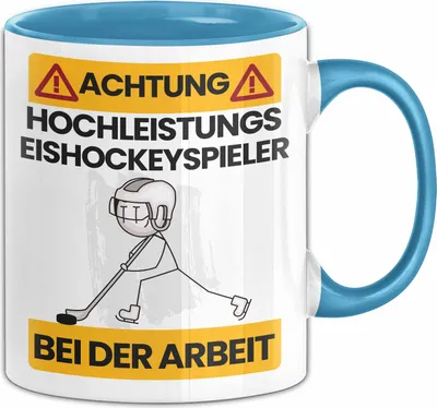Produktbild von Eishockeyspieler Tasse Geschenk Lustiger Spruch Geschenkidee für Eishockeyspieler Achtung Hochleistungs Eishockeyspieler Bei Der Arbeit (Blau)
