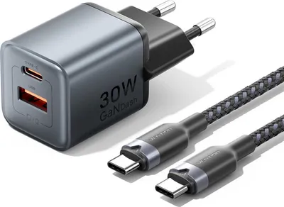 Immagine prodotto di Gan Vention Caricatore Usb-C+A 30W + Cavo Usb-C-C 1M (Grigio)