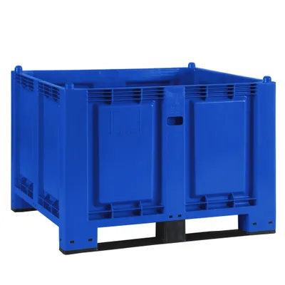 Produktbild von Palettenbox mit 2 Kufen, LxBxH 1200 x 800 x 850 mm, blau, Boden/Wände geschlossen, Tragkraft 500 kg