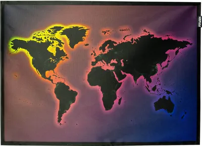 Produktbild von PSYWORK Schwarzlicht Stoffposter Neon "Rainbow World Map", 50x70cm