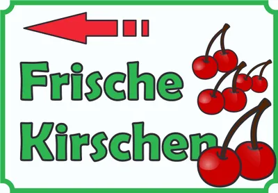 Produktbild von Verkaufsschild Schild Frische Kirschen zu verkaufen mit Pfeil nach links A3 Rückseite selbstklebend