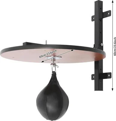 Image de Plateforme de speedball - Kit mural avec sac de frappe - Rotation à 360° - Réglable en hauteur sur 30 cm - Acier et bois - Aspect bois
