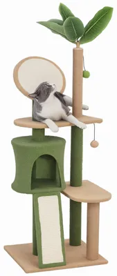 Produktbild von PawHut Kratzbaum 139cm hoch Mehrstöckig mit Höhle für Katzen bis 5 kg Grün