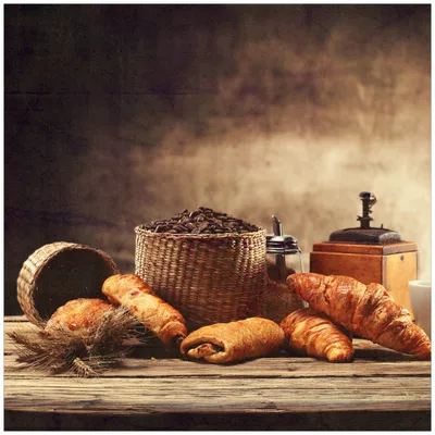 Produktbild von Wallario Möbeldesign -  Glasplatte, Schutzplatte mit Motiv - geeignet für Ikea Lack Tisch, Größe: 55 x 55 cm, Motiv: Französisches Frühstück mit Café und Croissants