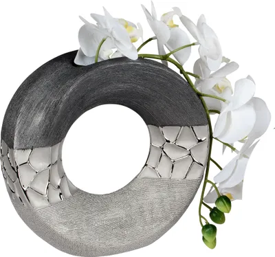 Produktbild von Moderne Dekovase Blumenvase Tischvase Vase aus Keramik silber glänzend und matt 18x18 cm